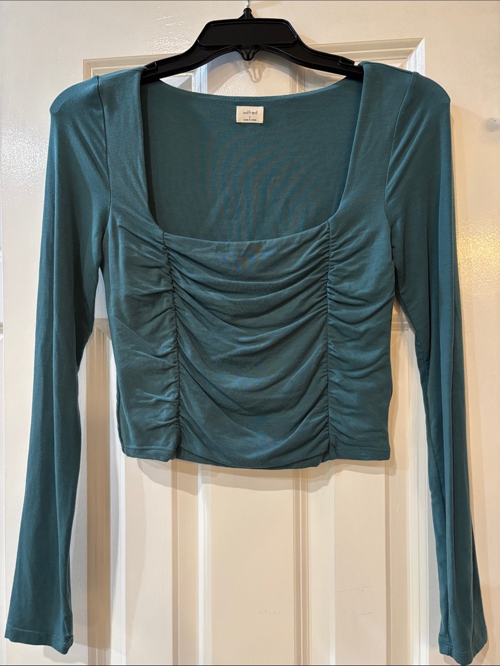 Wilfred Teal Gathered Front Long-Sleeve Scoop Top